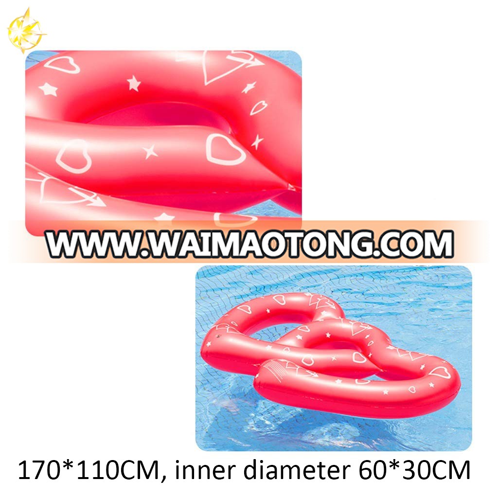 Double red love heart inflatable pool float swimming ring water party toys for adult fun pool float row