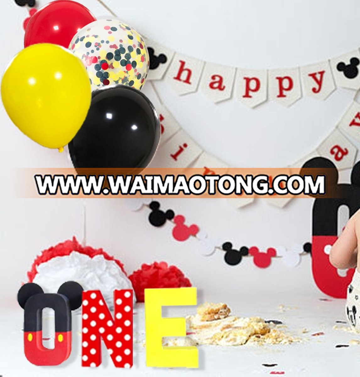 Mickey Color Balloons 40 Pack,12 Inch Red Black Yellow Latex Balloons with Confetti Balloon for Baby Shower Birthday Party Decor