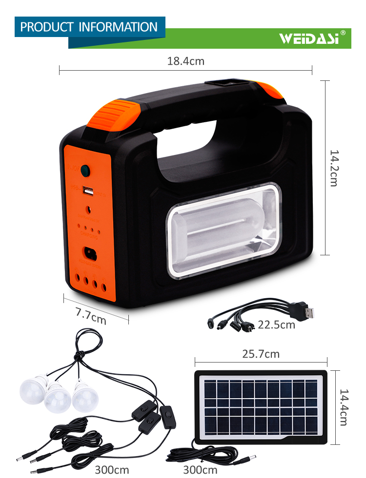 front light and sidelight emergency portable solar lighting kit with 3 bulbs