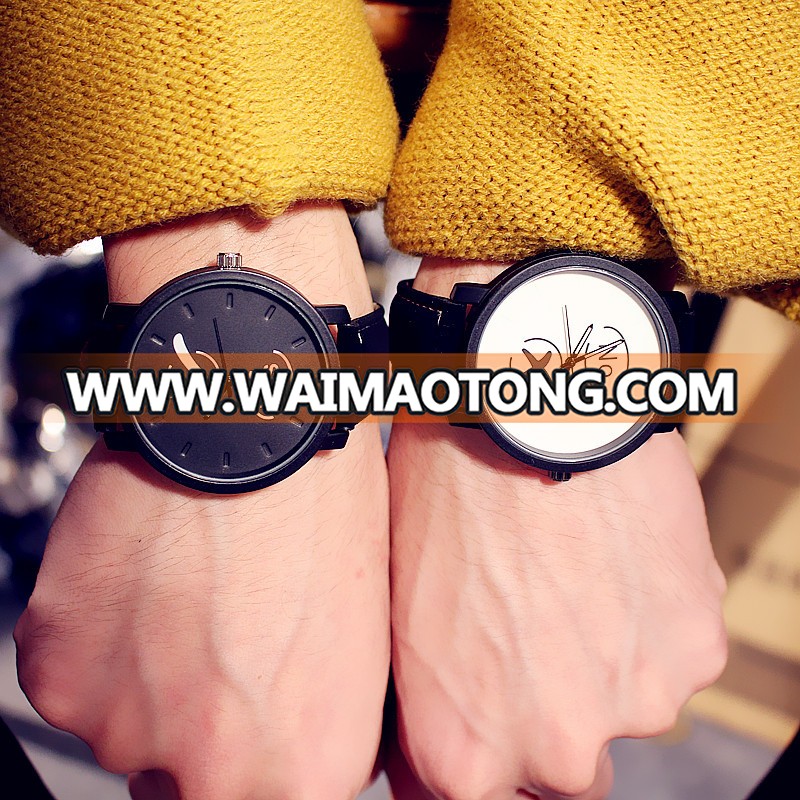 Trendy Yes No Simple Big Dial Boy and Girl Students Couple Watch Harajuku Style Vintage Quartz Women White Black Watches