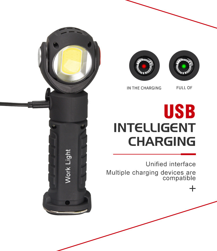 360 degree Rotation 7 Modes With Magnetic Base USB Rechargeable T6+COB LED Work Torch Light