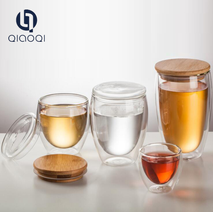 OEM wholesale high quality 80ml 150ml 450ml tall borosilicate double wall layer glass cup for tea