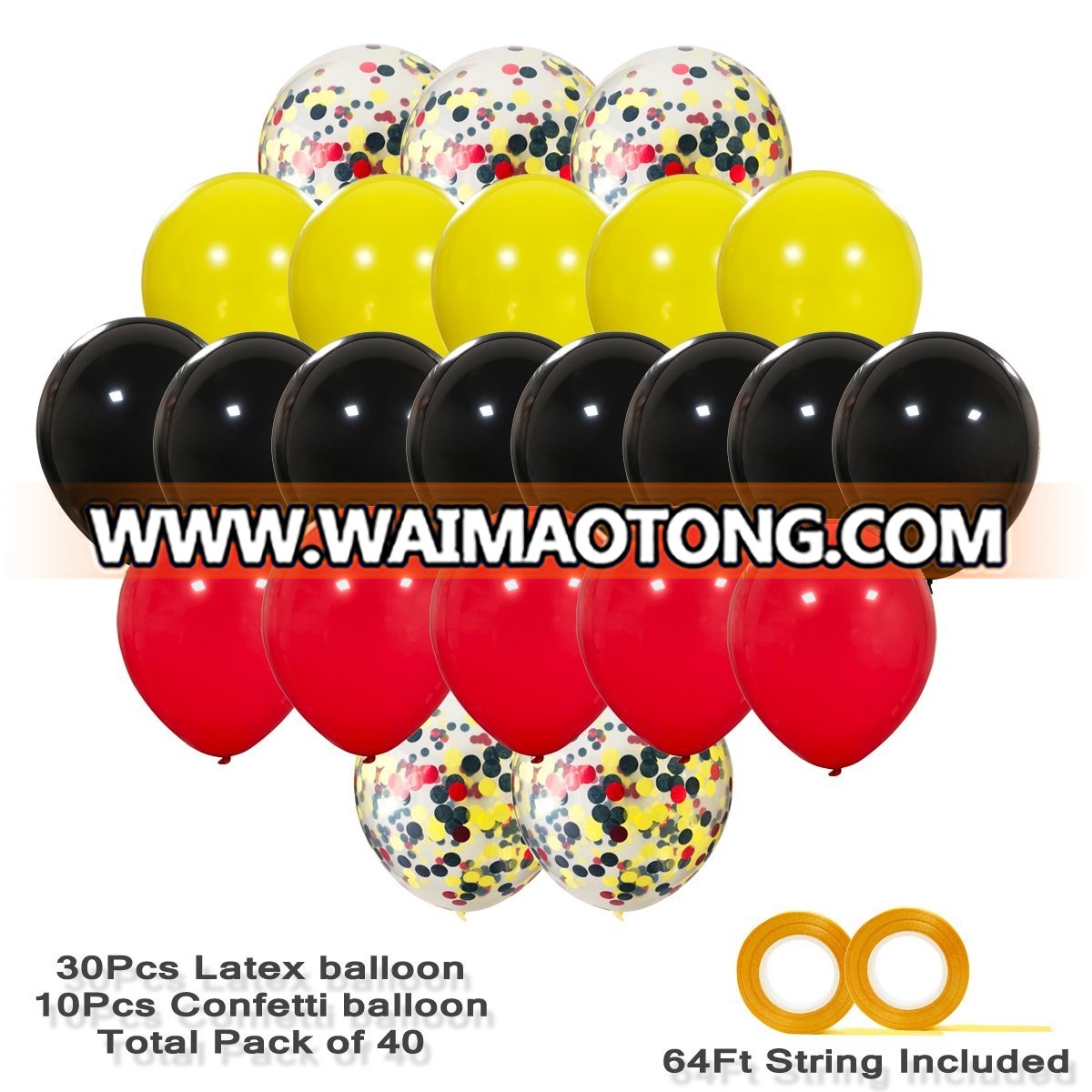 Mickey Color Balloons 40 Pack,12 Inch Red Black Yellow Latex Balloons with Confetti Balloon for Baby Shower Birthday Party Decor