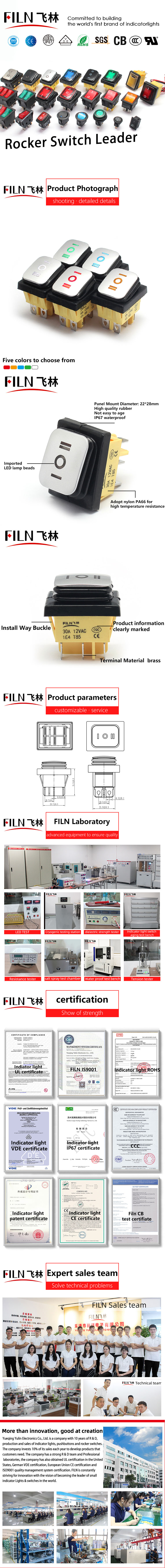 High quality waterproof  ON-OFF-ON  6pins KCD4 22*30MM switch 30A/12V illuminated rocker switch with silver painting surface