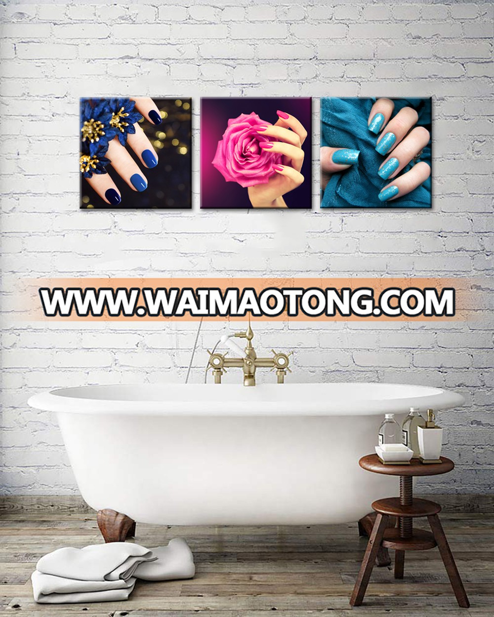 3 Piece Fashion Woman Canvas Prints Nail Art Beauty Salon Hand Spa Canvas Painting Bathroom Bedroom Modern Decor