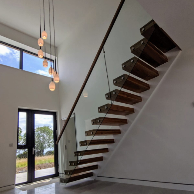 DIY prefabricated glass floating wood stairs with steel beam cost