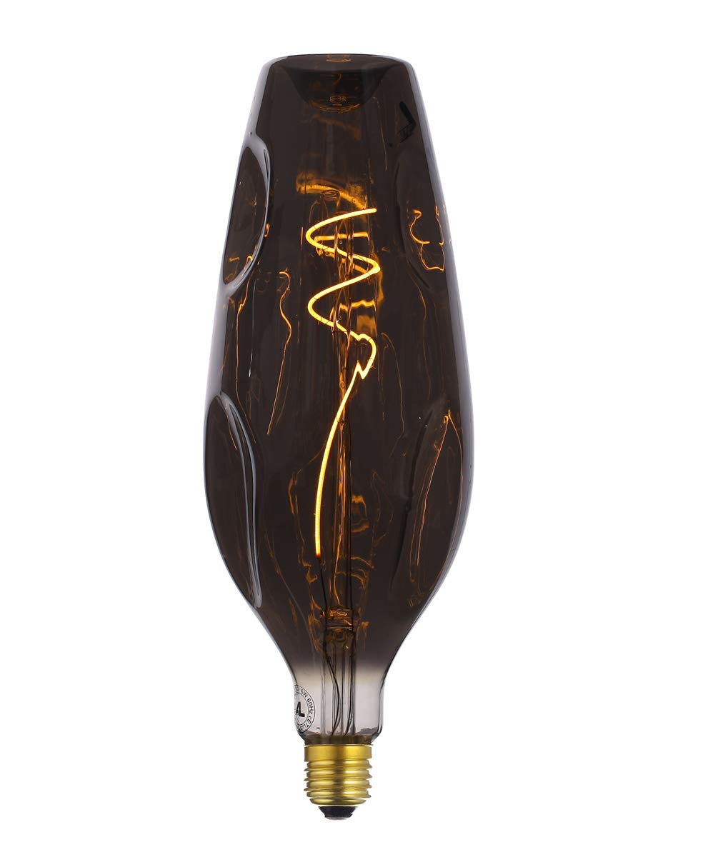 Large Decorative LED Bulb, Vintage Spiral Filament Edison Light Warm Yellow Dimmable 120V/6W Black Glass