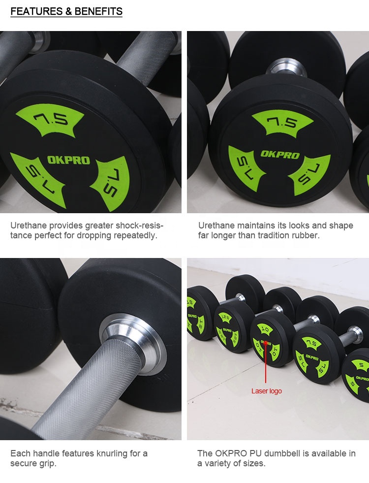 Round Urethane Dumbbell Cross Fitness PU/Rubber Dumbbell