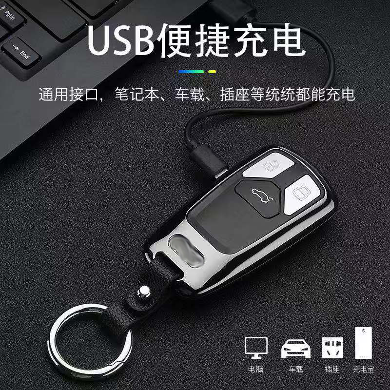 Multi-function USB Coill lighter ,Keyshape USB Lighter with flashlight & laser led