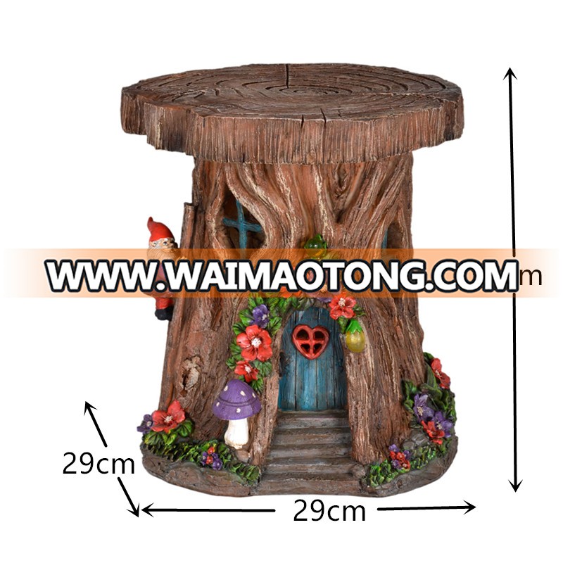 Resin Creative Tree Stump House with Gnome Garden Ornament