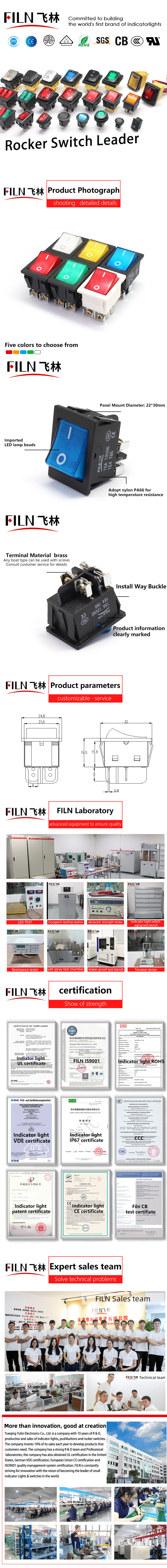 FILN KCD4 rocker switch screw pin 22x30mm panel size 4 Pins  on off 15a  12v With red green blue yellow white light