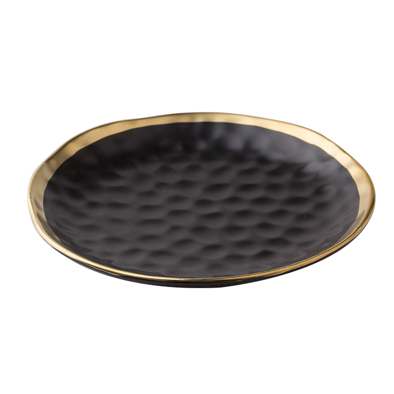 Modern gold line serving plates ceramic dinner plate black platter for wedding