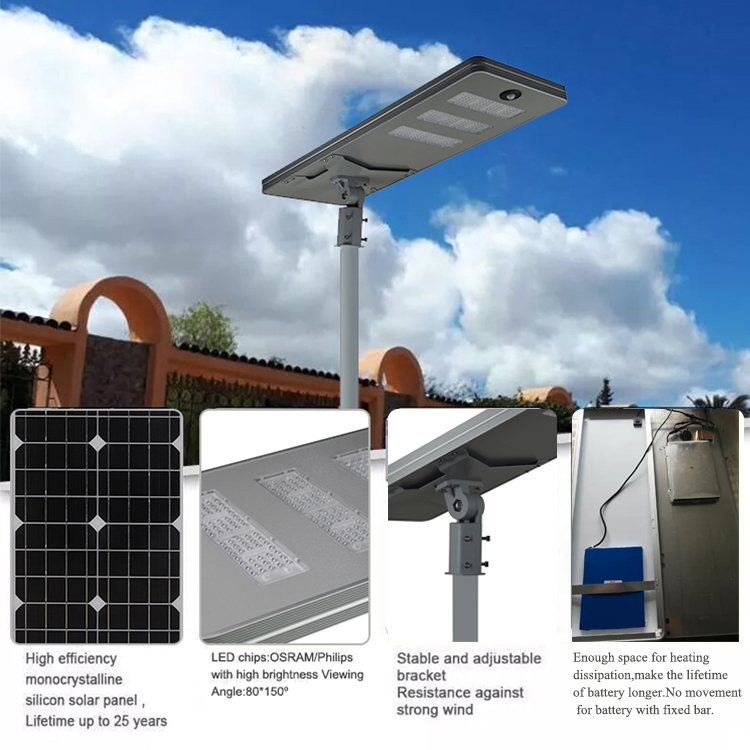 80W all in one led solar street light with portable sunlight panel power from ShenZhen led bulb and housing street light