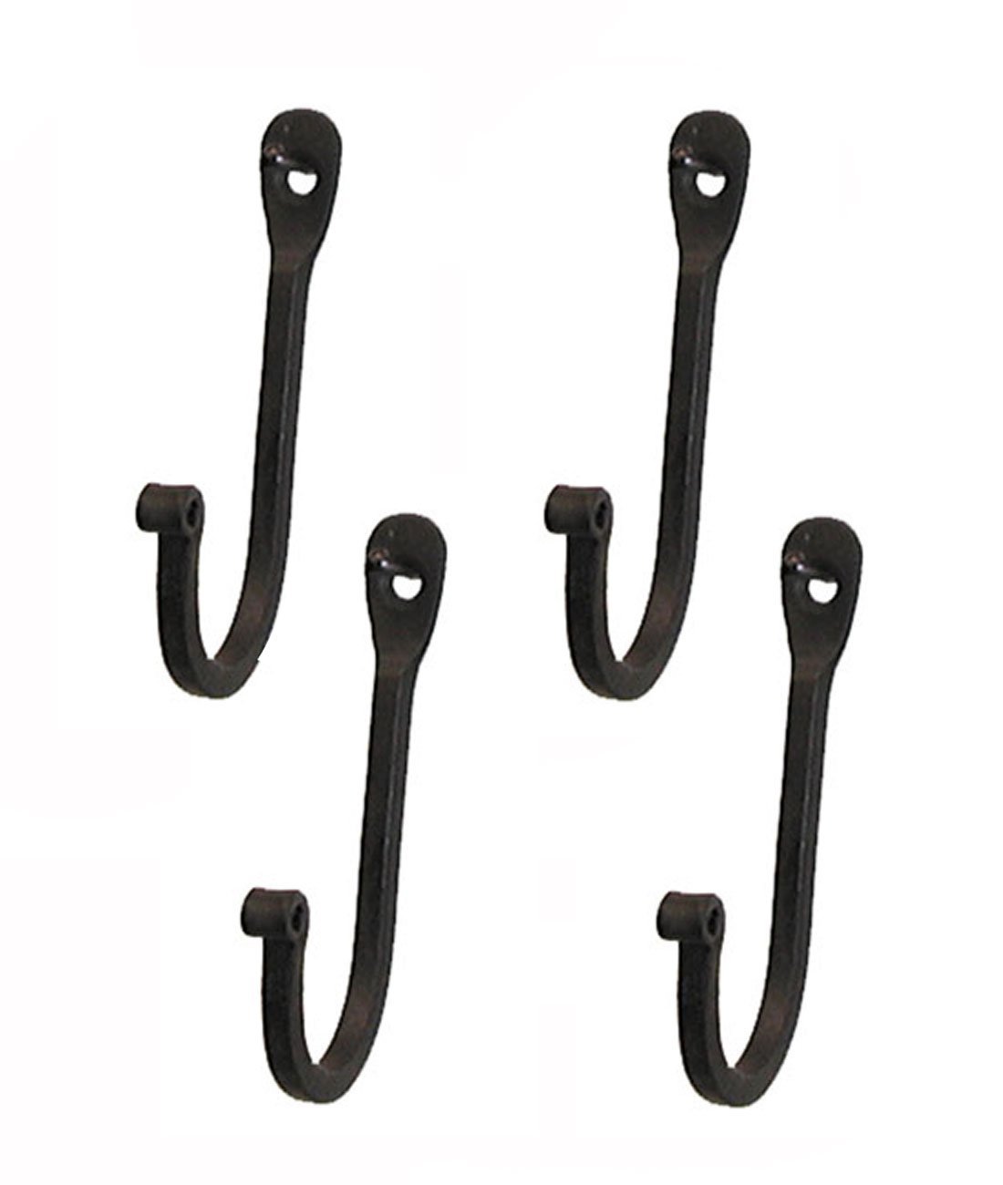 Hanssz Early American Single Prong Wrought Iron Hooks Set of 2 Rustic Curved Metal Fasteners Colonial Modern Wall Hooks