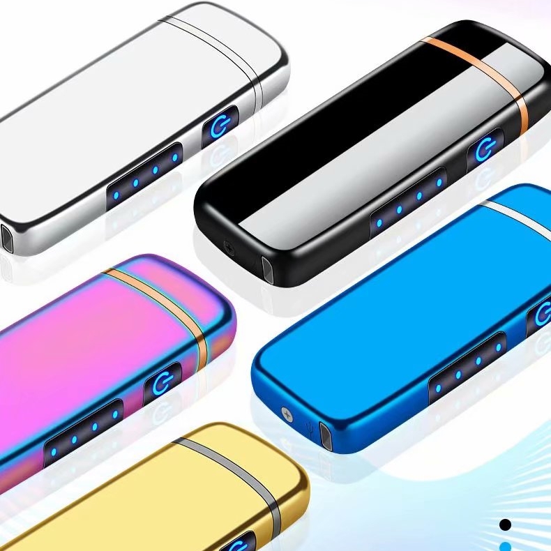 Intelligent touch double arc power display lighter/Metal shell custom pattern creative wind style