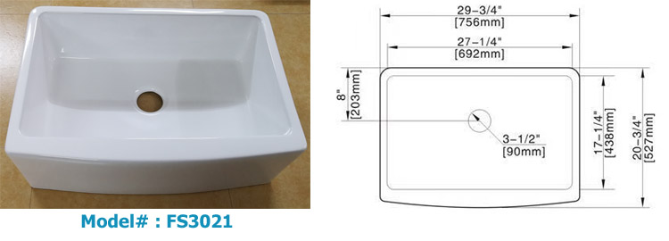 Fire clay / Ceramic farm sink, ceramic apron sink, farm kitchen sink 3018