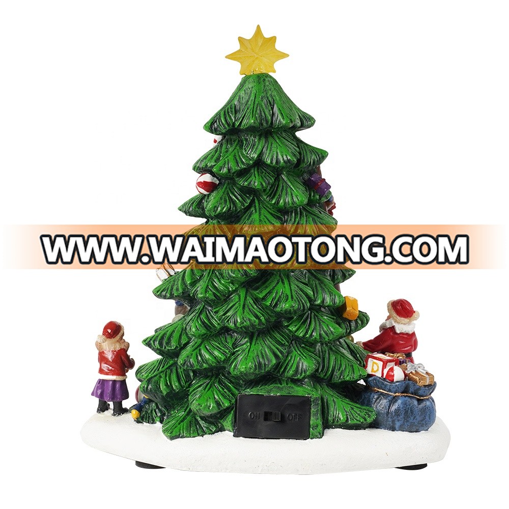 Wholesale home indoor Led polyresin Xmas Tree Scene Resin Christmas decor for gift