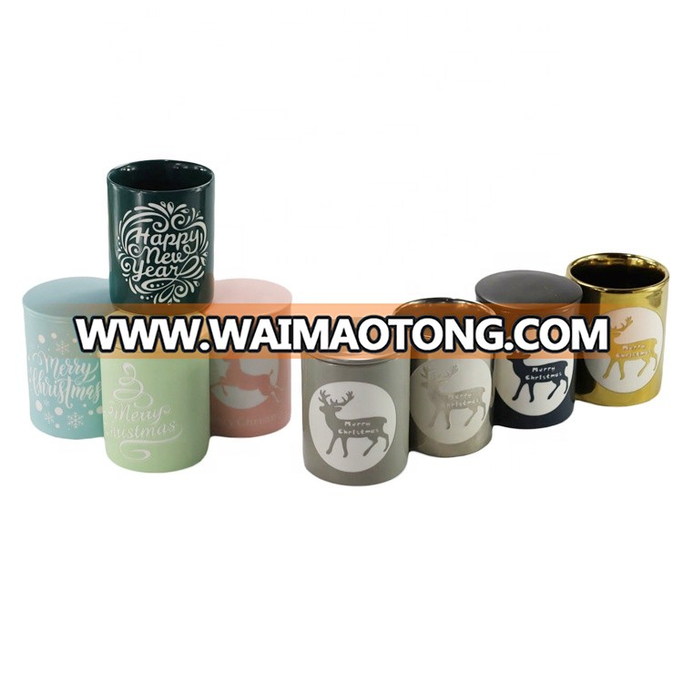 Wholesale custom embossed pattern ceramic jar scented candle with private label gift box