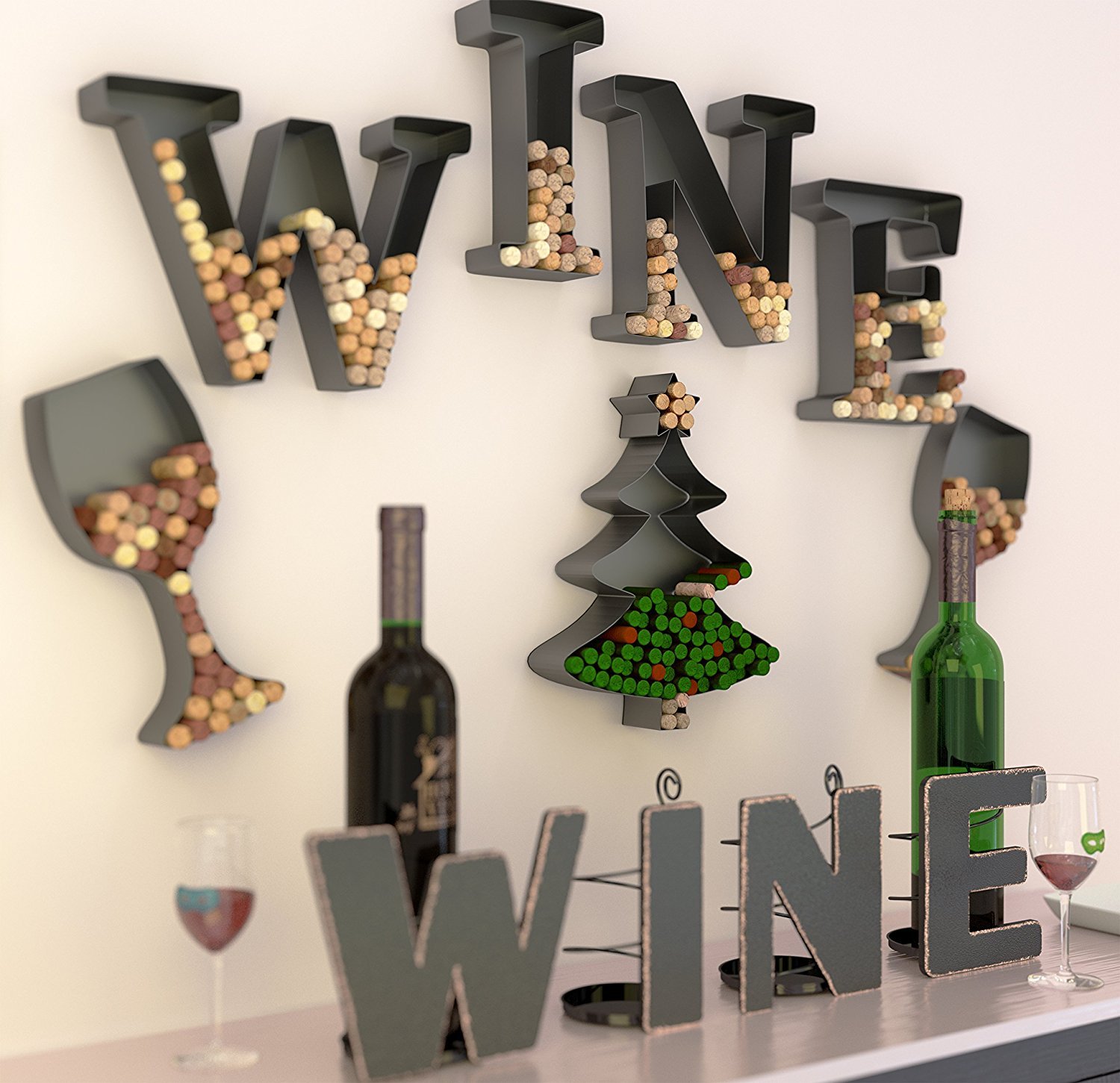 Hanssz Cheap  Wine Letter Hexagon Cork Holders Art Wall Decor Metal  All 4 Letters W I N E Gifts for Wine Lovers Manufacture