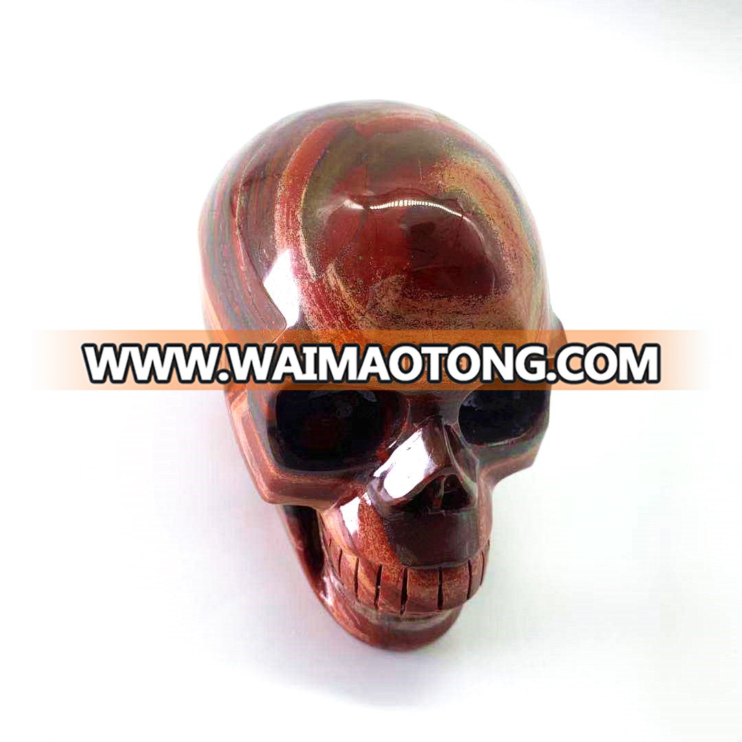 Wholesale natural hand carved crystal rainbow jasper stone skulls crystal craft skull for decoration