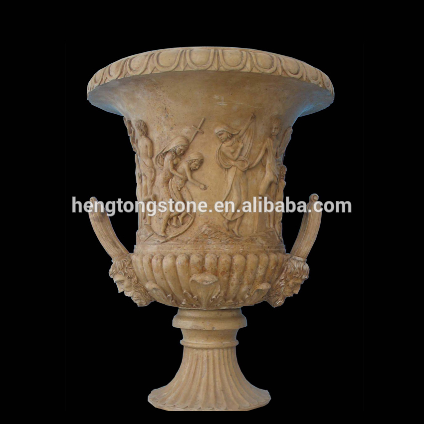 Large garden sculpture of marble flowerpot