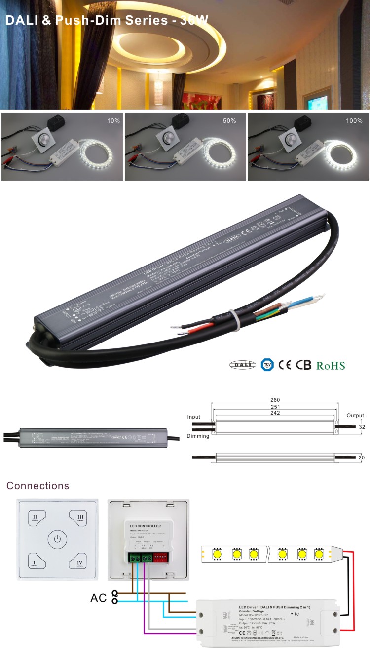 12V 3A 36W Constant Voltage waterproof DALI And Phase Dimming LED Driver