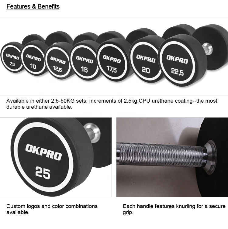 Custom Logo Weight Lifting Black PU Coated Dumbbell Set