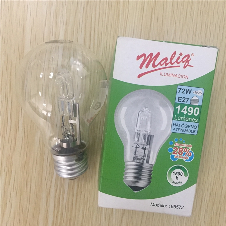 A19 eco glass halogen lamp bulbs 18w 28w 38w 52w 70w e27 b22 CE electric bulb