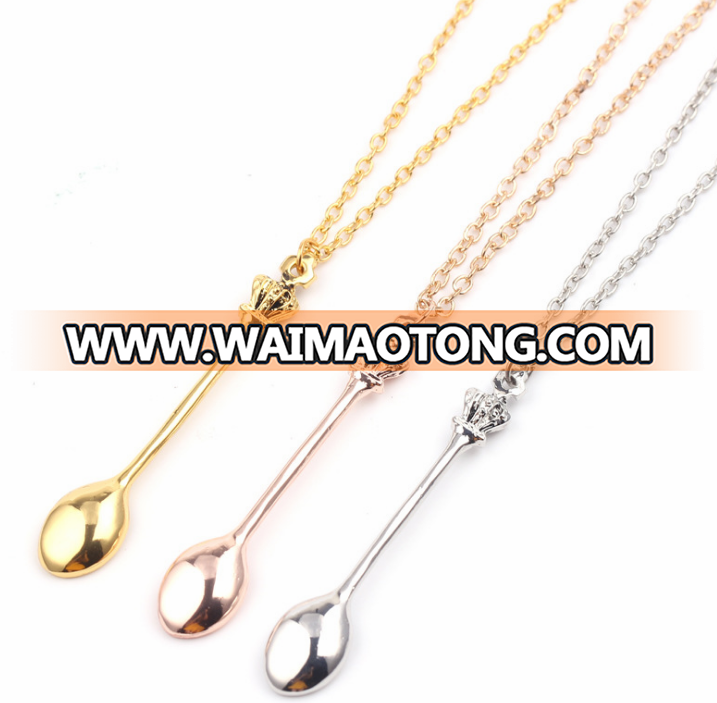 Best Selling Silver/Gold/Rose Gold Plated 5cm Height Crown Spoon Necklace