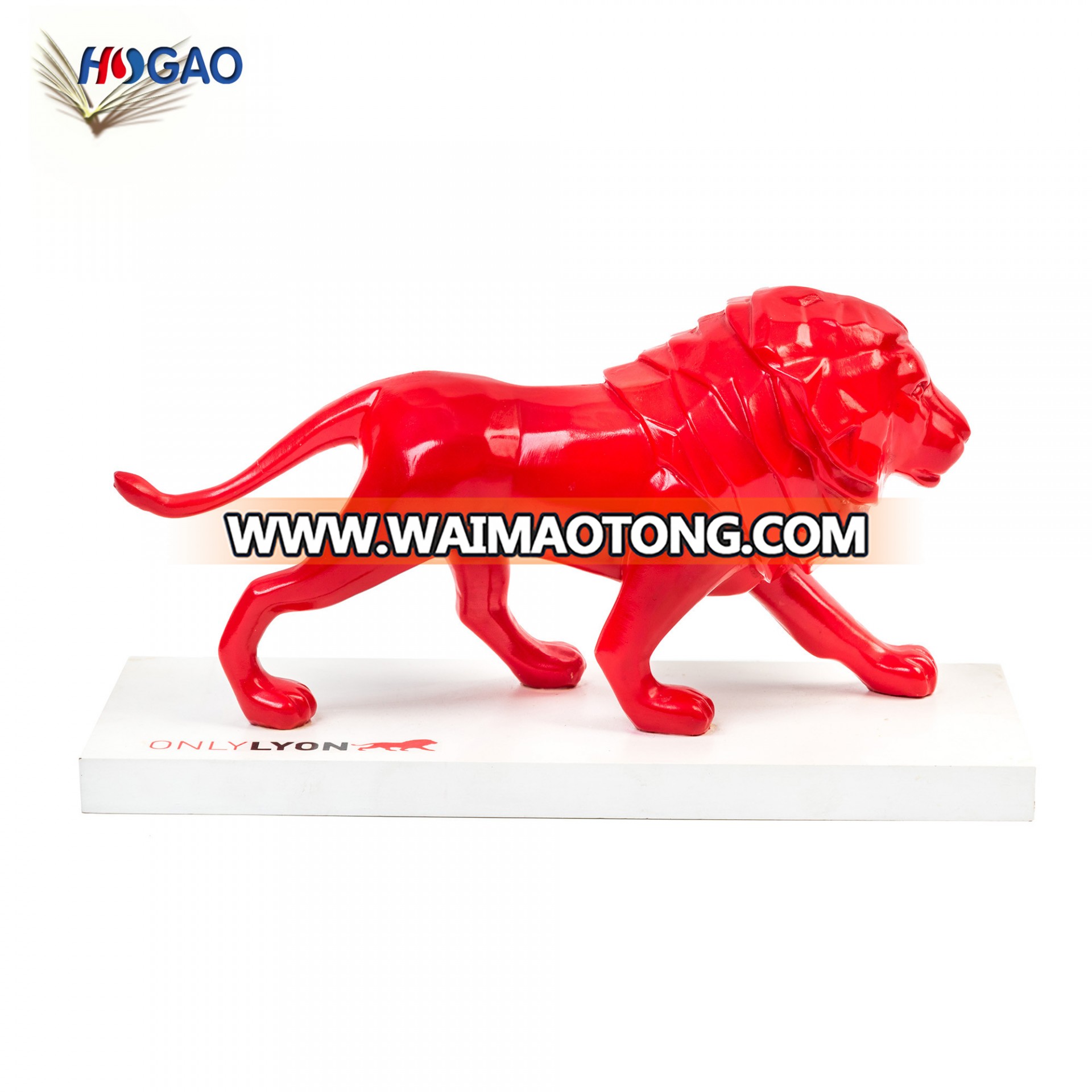 Customized design high geometric polyresin lion sculpture home decoration animal statues red resin lion