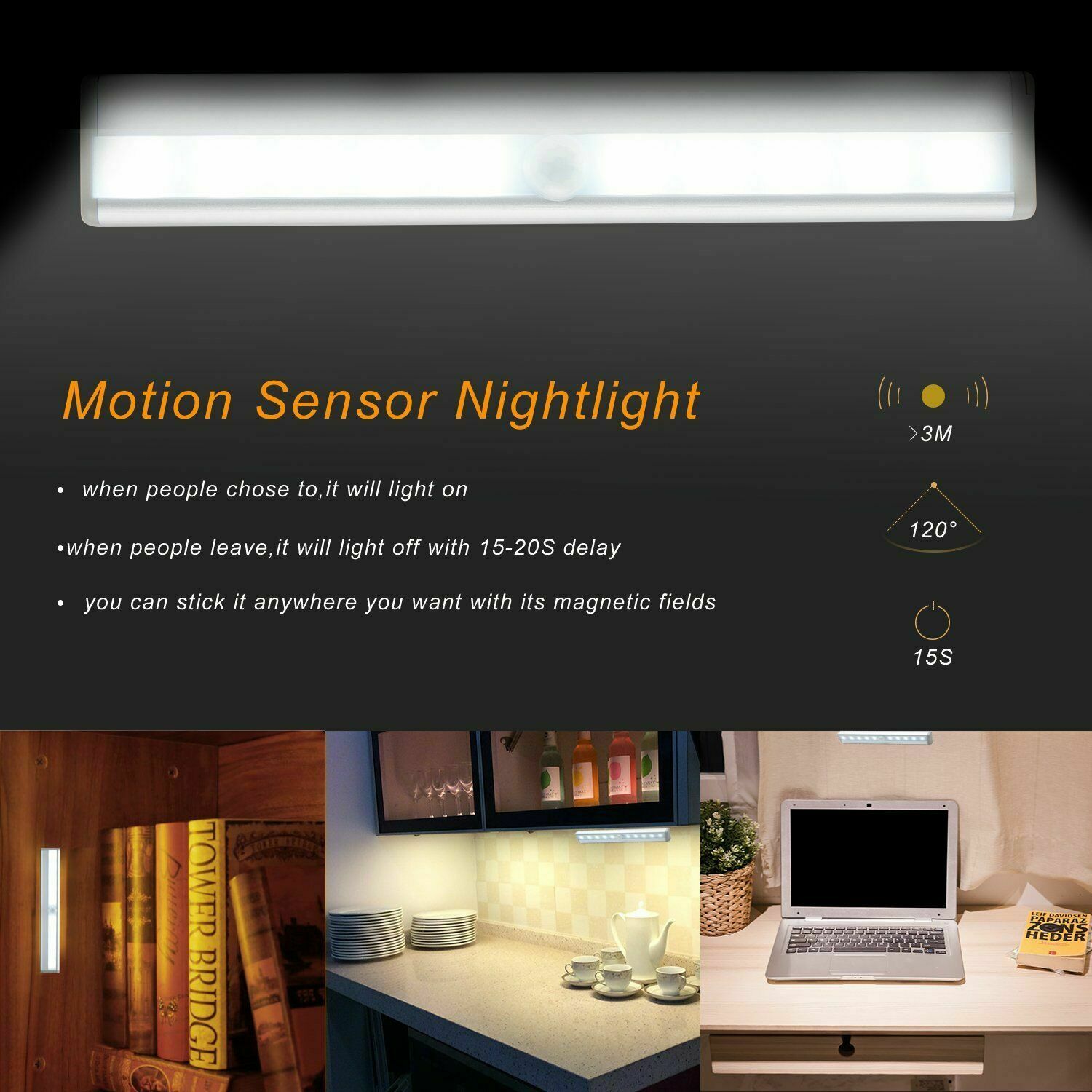 98mm 6LEDs LED Closet Light Motion Sensor Battery Powered Desk Drawer Lamp Under Cabinet Night Light