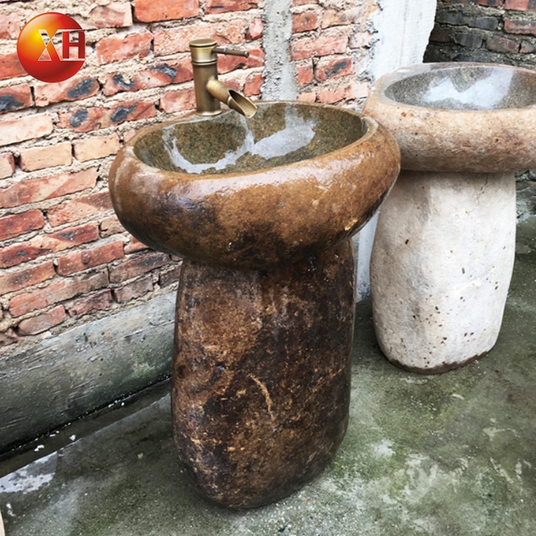 Natural Pebble Stone Column Basin Outdoor Integrated Wash Basin