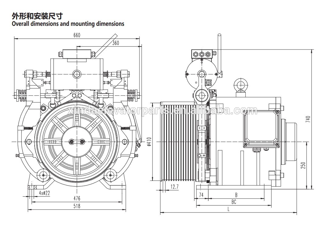 Elevator gearless traction machine WYJ250F series