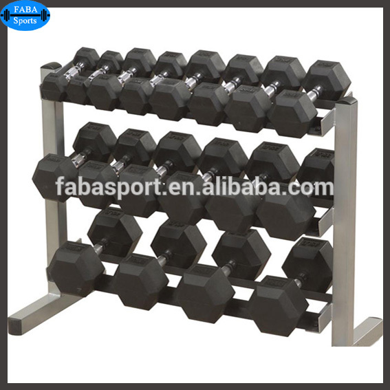 High quality Rubber Dumbbells Hexagonal Rubber coated dumbbell