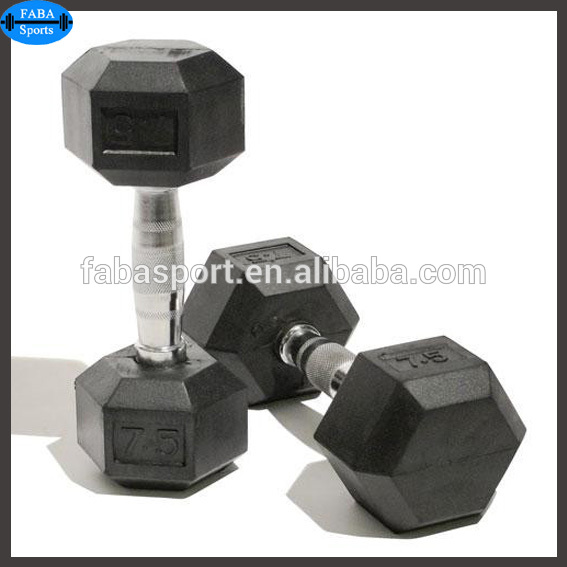 High quality Rubber Dumbbells Hexagonal Rubber coated dumbbell