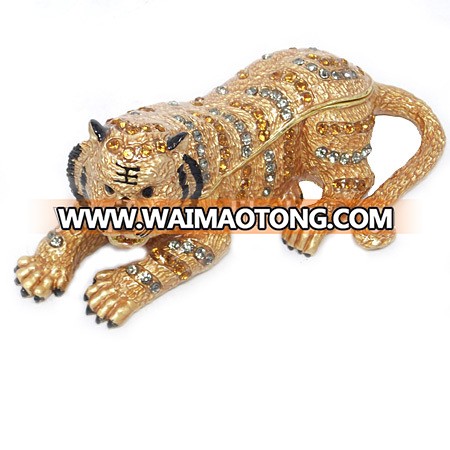 American Hand painted personalized tiger designs metal jeweled trinket boxes wholesale(QF3241)