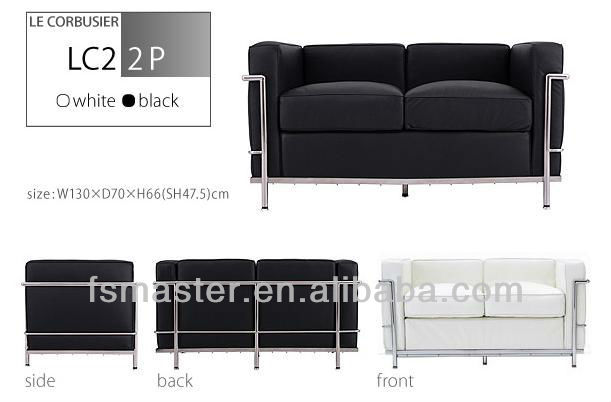 Comfortable French furniture design Italian Le Corbusier LC2 genuine leather sofa