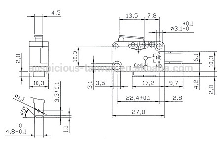 V15-187-01 Type V Micro Switch 10A 250V Short Straight Lever