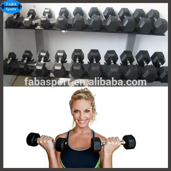 High quality Rubber Dumbbells Hexagonal Rubber coated dumbbell