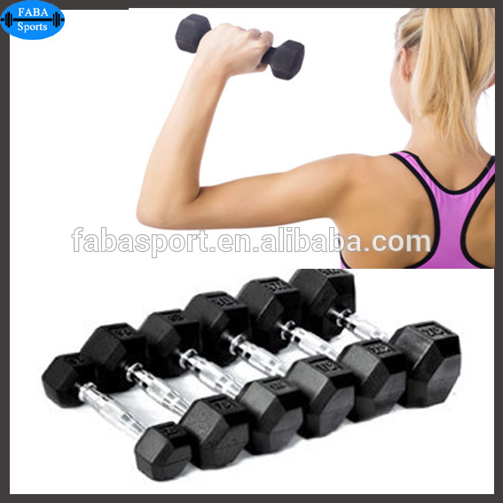 High quality Rubber Dumbbells Hexagonal Rubber coated dumbbell