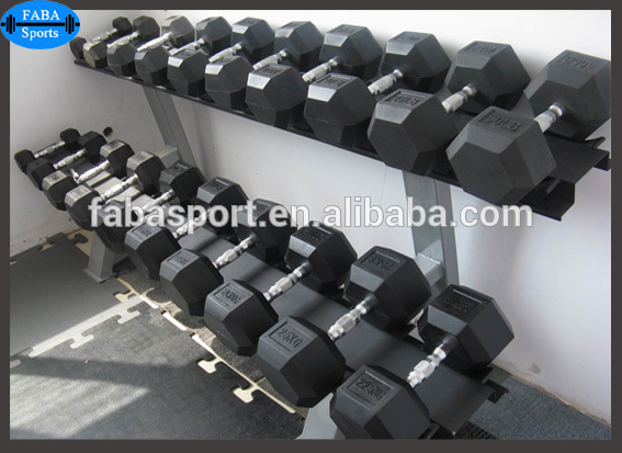 High quality Rubber Dumbbells Hexagonal Rubber coated dumbbell