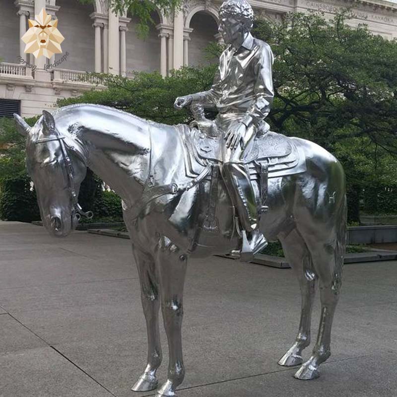 Direct factory polished make stainless steel sculpture man with horse NTST-660Y