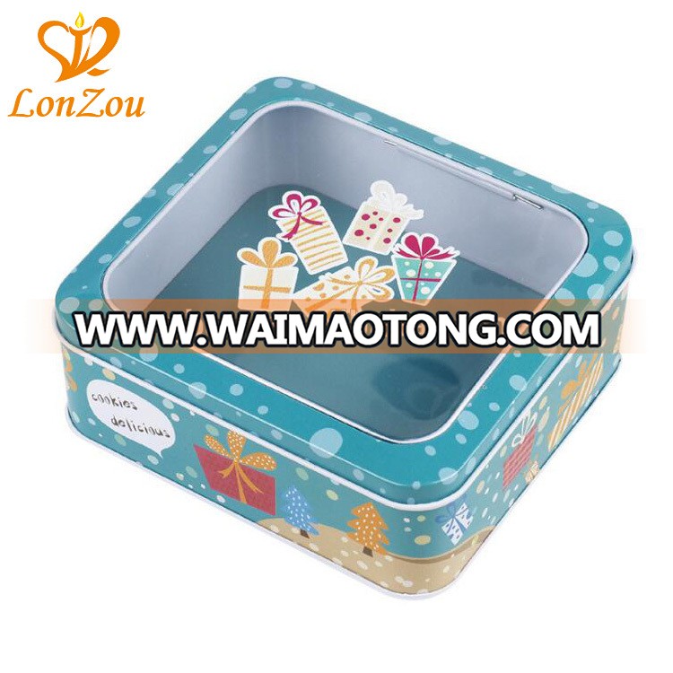 Square window tin box chinese cheap multifunction biscuit tin box with window