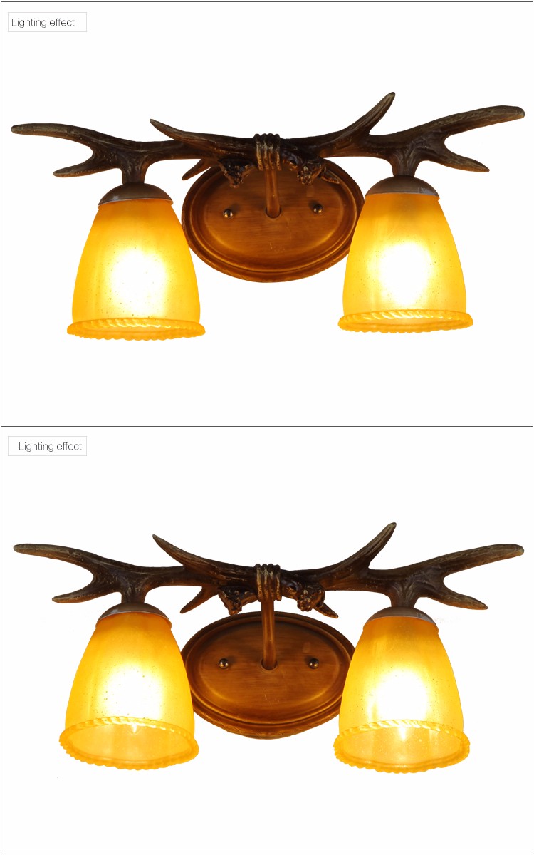 Resin antlers wall lamp retro rural corridor double-head restaurant bar bedroom wall lamp