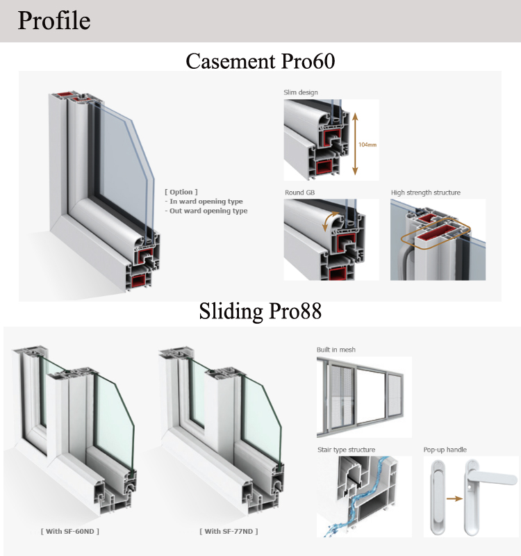 Plastic window white color sliding window with mosquito net