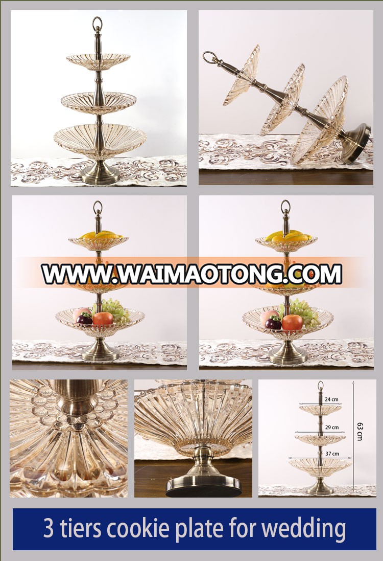 NO P033 luxury european three tiers glass fruit plate for wedding decoration