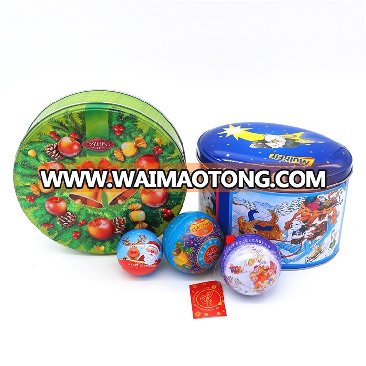 Ball shaped decorative Christmas metal gift tin box