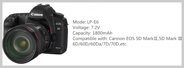 Camera Battery LP-E6 7.2V 1800mAh Lithium Ion Battery