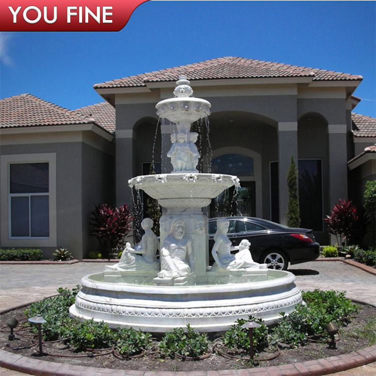 Hand Carved Garden Water Fountain With Marble People Statue