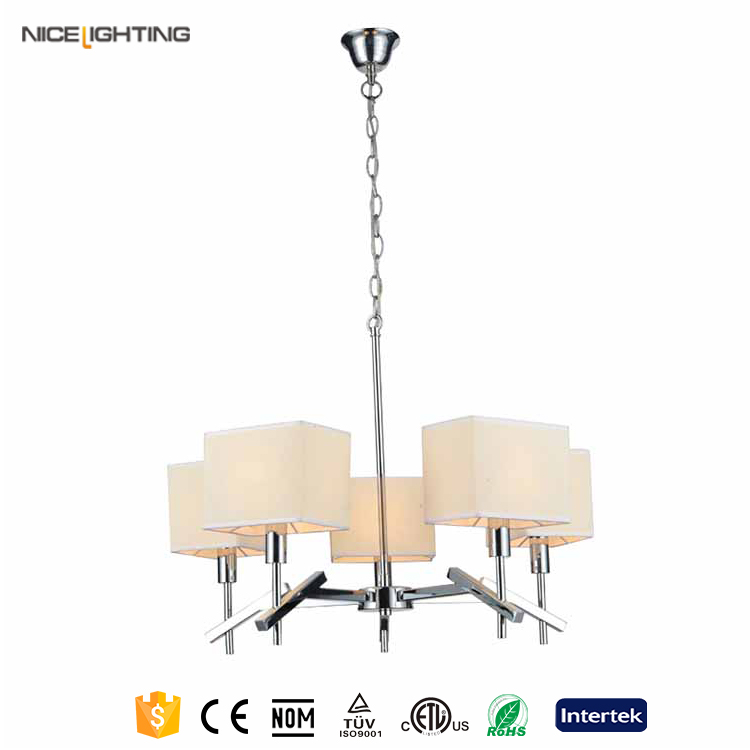 5 lights square tube and rectangular cloth shade simple design chandelier pendant light